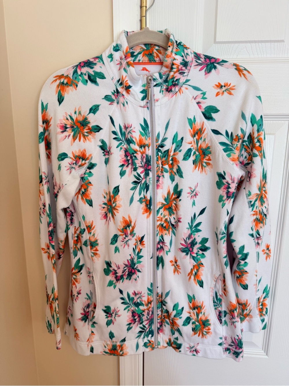 💕NWOT Tommy Bahama White Floral Zip-Front Jacket - Lightweight Women's Coat